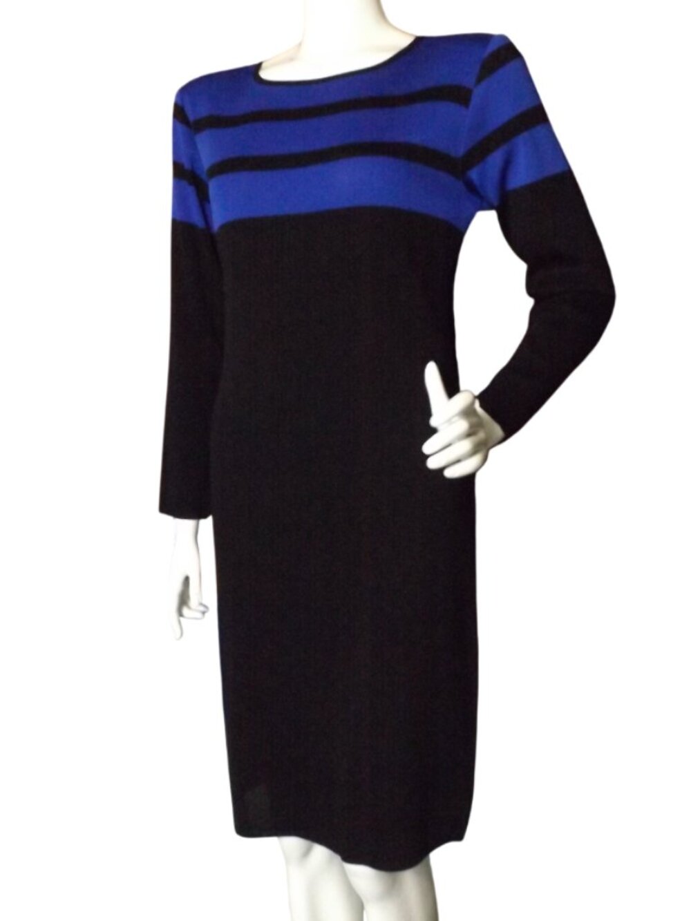 EXCLUSIVELY MISOOK Dress, S, Black/Blue Top, Long sleeves, Acrylic, Knee length - Picture 4 of 11